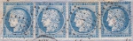 n°60B 137D5RIII 138D5 139D5 140D5RIII, bande de 4, types III II II III sur lettre du 24 mars 1874 n°60B 137D5RIII 138D5 139D5 140D5RIII, bande de 4, types III II II III sur lettre du 24 mars 1874