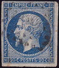 Napoléon dentelé Yvert N° 14 ,  PANNEAU D2 POSITION 79 - 4ème état encore plus tardif - N° 12 - 