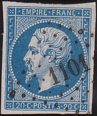  Napoléon dentelé Yvert N° 14 ,  PANNEAU D2 POSITION 81 - 5ème état plus tardif - N° 9 - 
