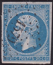  Napoléon dentelé Yvert N° 14 ,  PANNEAU D2 POSITION 81 - 6ème état encore plus tardif - N° 12 - 