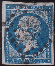  Napoléon dentelé Yvert N° 14 ,  PANNEAU D2 POSITION 90 - 6ème état plus tardif - N° 9 - 