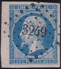  Napoléon dentelé Yvert N° 14 ,  PANNEAU D2 POSITION 91 - 1er état encore plus tardif - N° 3 - 