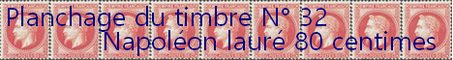 Toutes les informations nécessaires au planchage du timbre 20 centimes Napoléon lauré n° 32